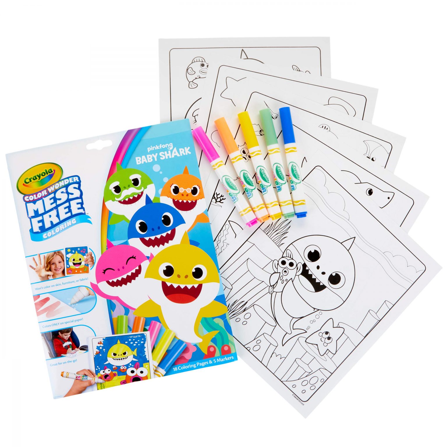 Crayola Color Wonder Mess Free Baby Shark Coloring Book & Markers Toys&Me